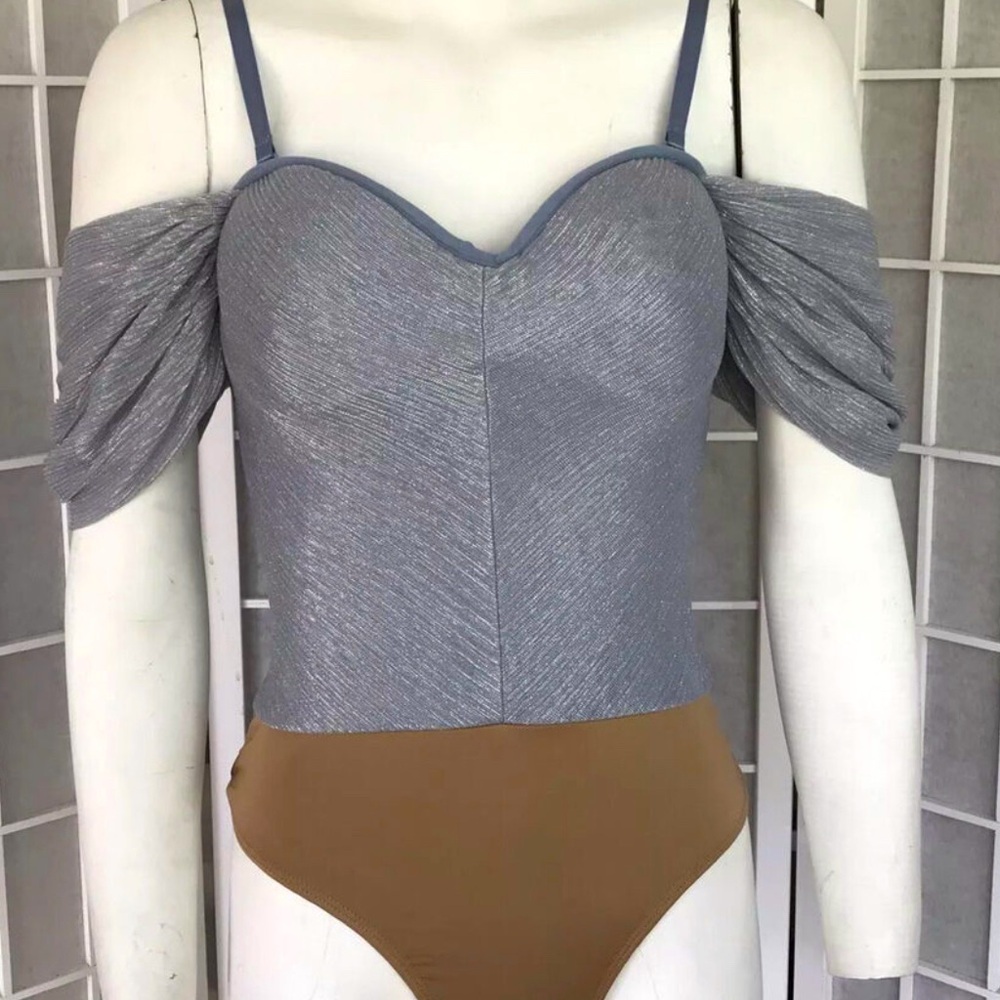 JLUXLABEL Metallic Silver and Blue Women's Top & Skirt set